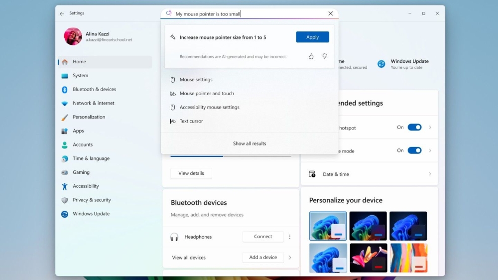 “Windows 11”də Süni İntellekt paramentrlərinin Avtomatik İdarəetməsi Aktivləşdirilib