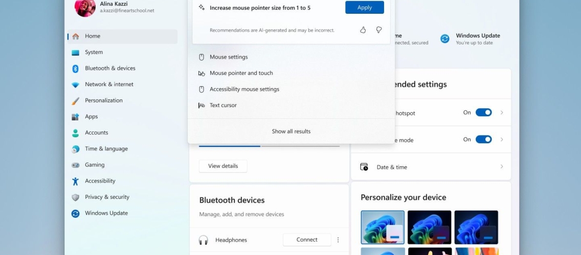 “Windows 11”də Süni İntellekt paramentrlərinin Avtomatik İdarəetməsi Aktivləşdirilib