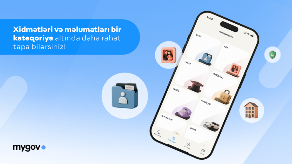 “mygov” tətbiqində yeni funksionallıq: Məlumatlar və xidmətlər vahid kateqoriyalar altında birləşdirildi