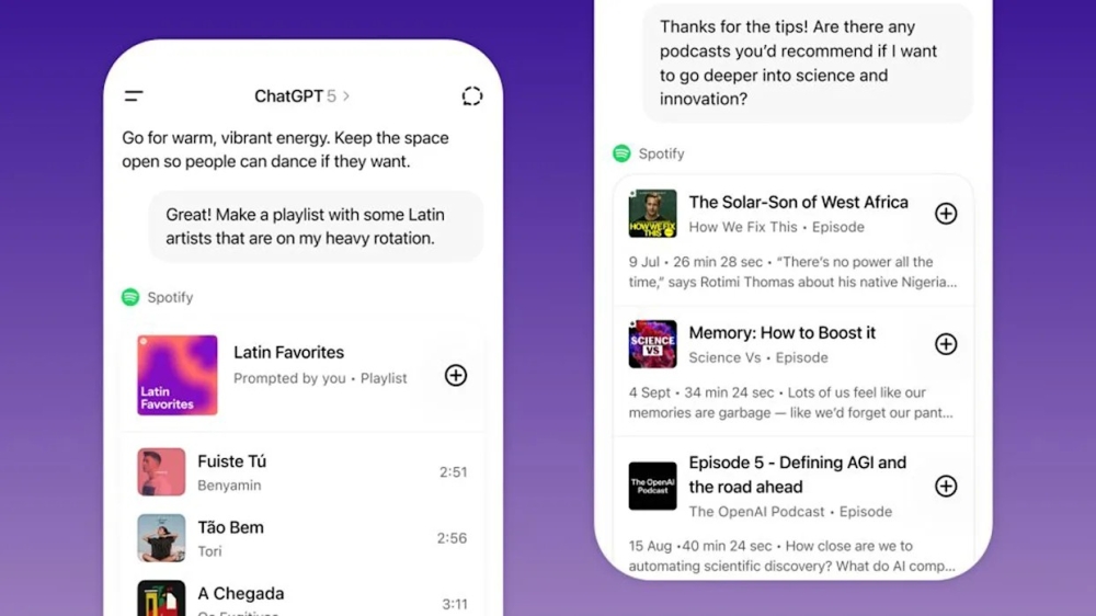 ChatGPT now allows direct use of other apps like Spotify and Booking.com