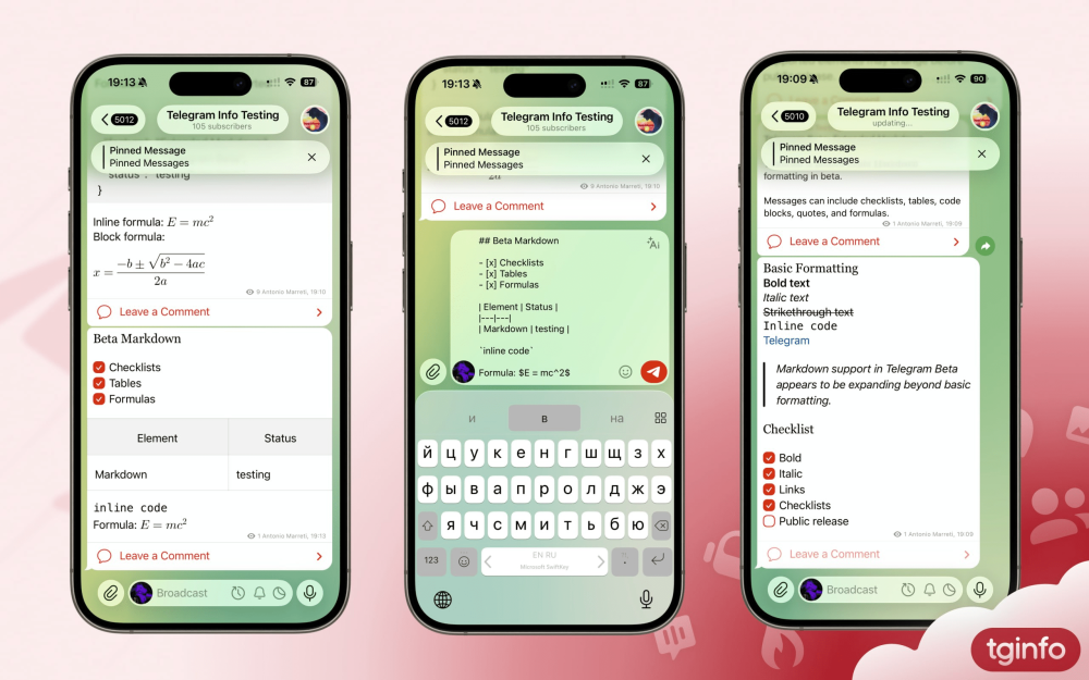 Telegram mətn formatlama üçün yeni alətləri test edir